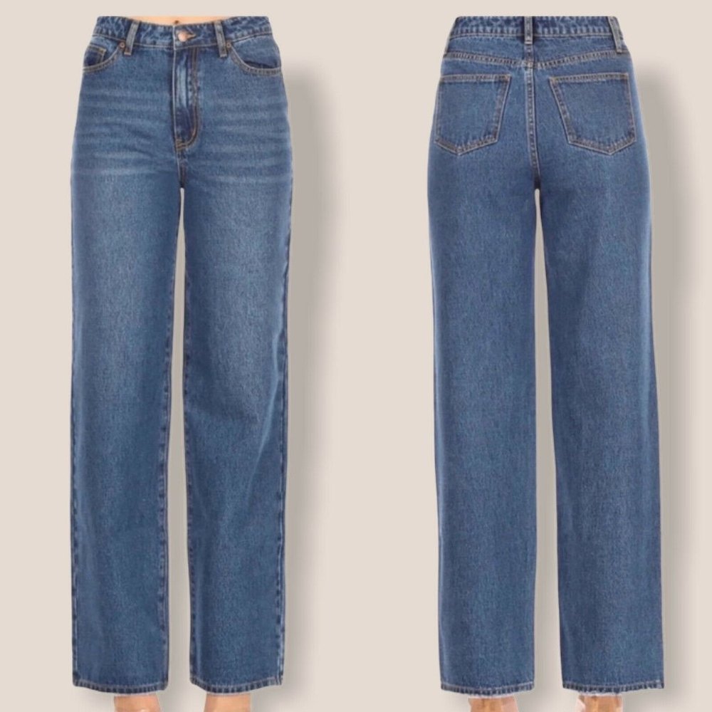 Boutique Wide Leg Super High Waisted Jeans 100% Cotton Dark Wash Blue Size 9